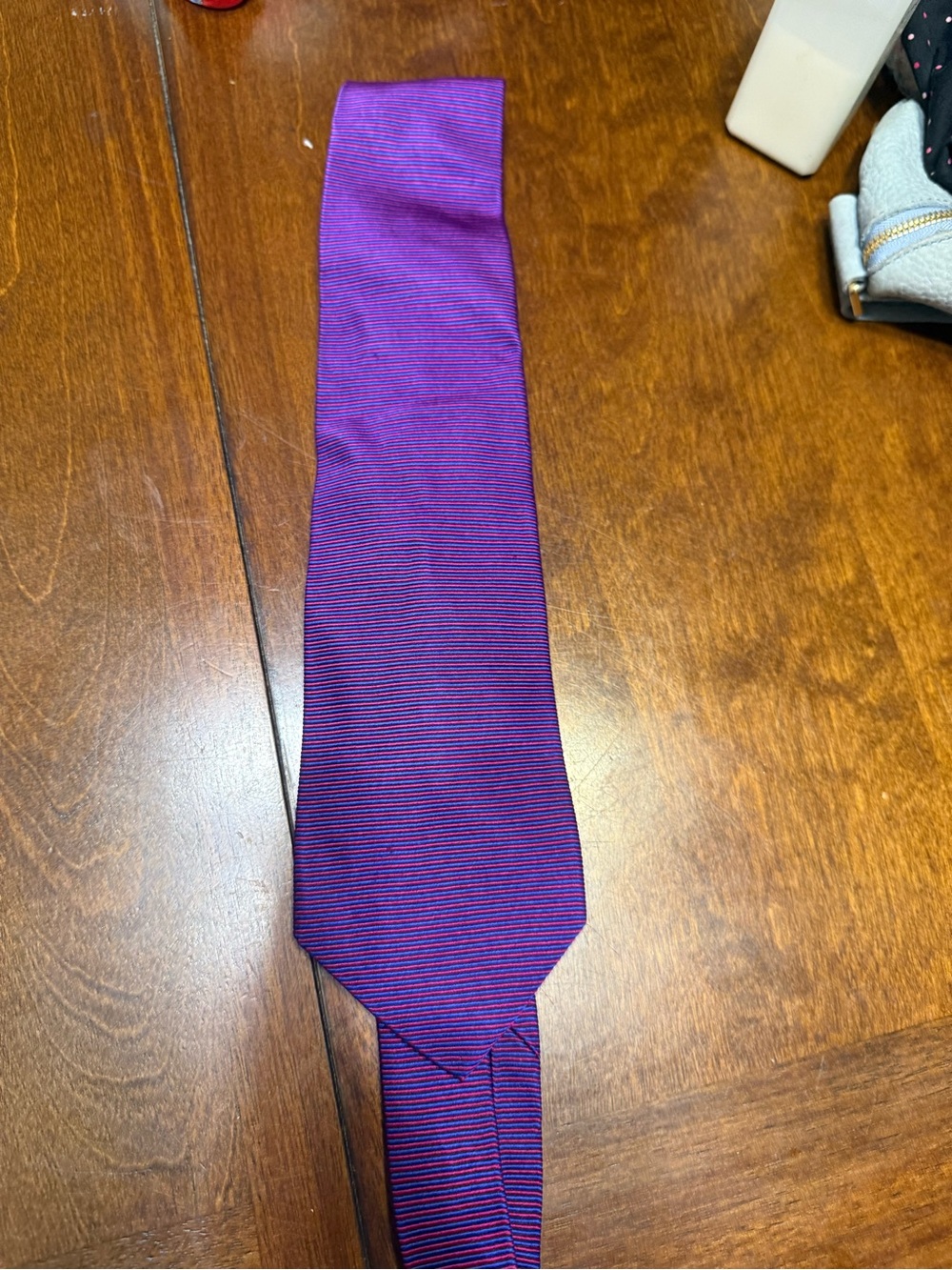 Ralph Lauren Mens Silk Tie Purple Blue Striped Woven Classic Necktie Handmade